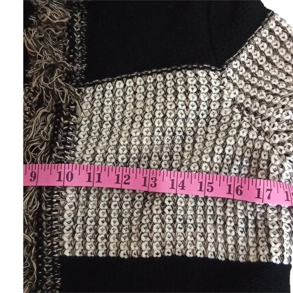 Chico's Parisian Chic Modern Boho Fringe Trim Colorblocked Cardigan Sweater M - Picture 6 of 9